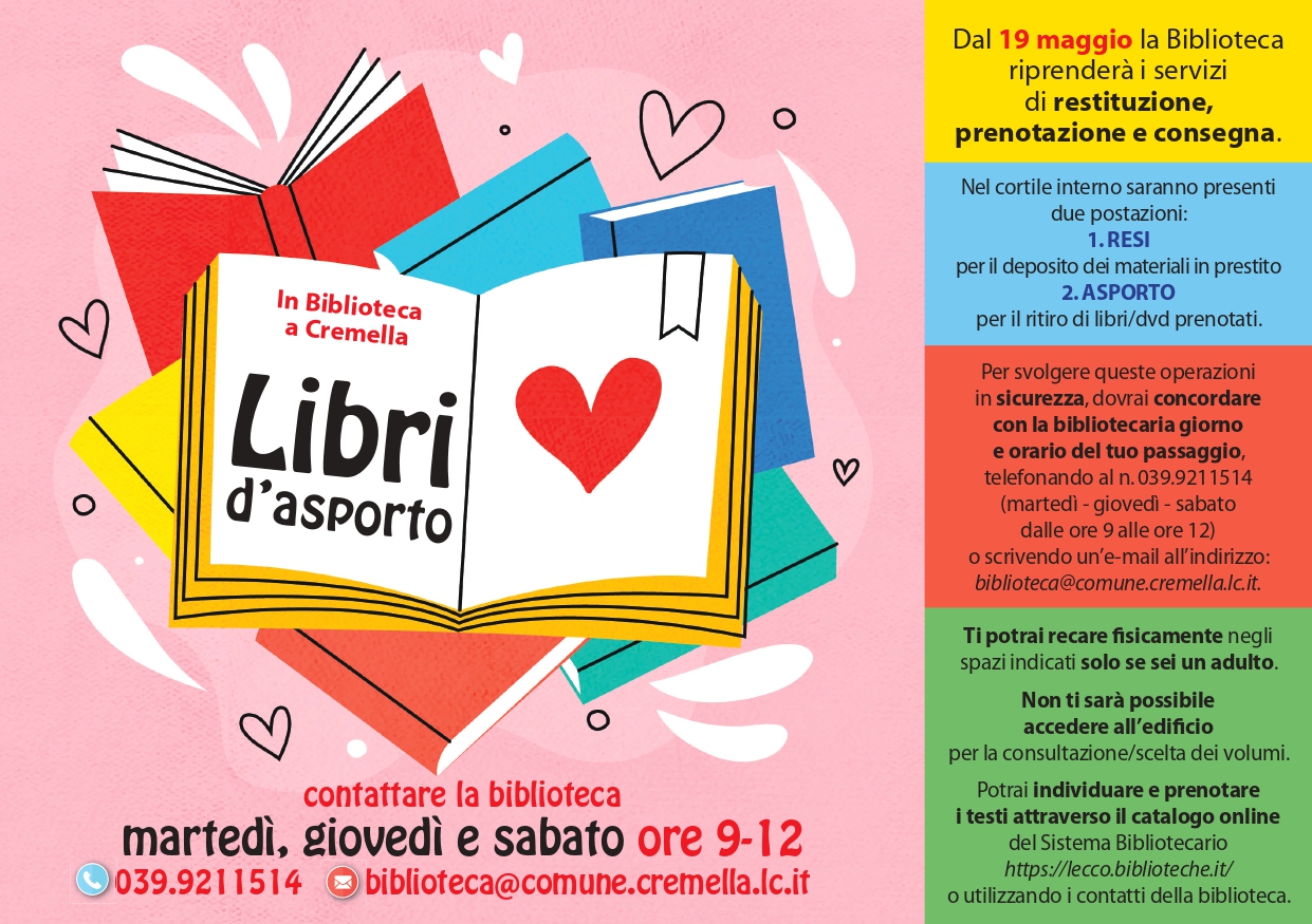 Cremella: dal 19 maggio riprendono i servizi della biblioteca