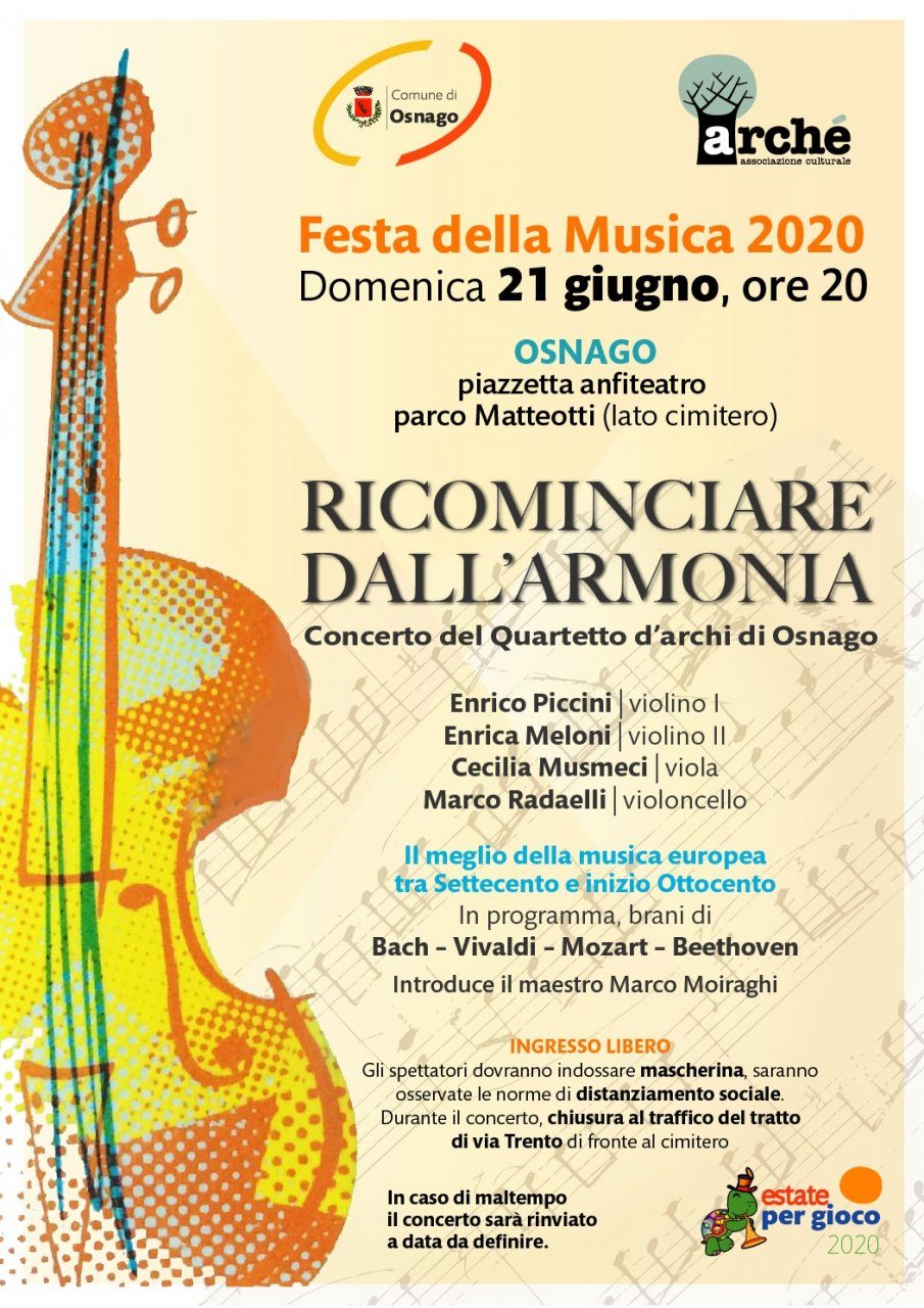 “Ricominciare dall’Armonia”: un concerto per la Festa della Musica