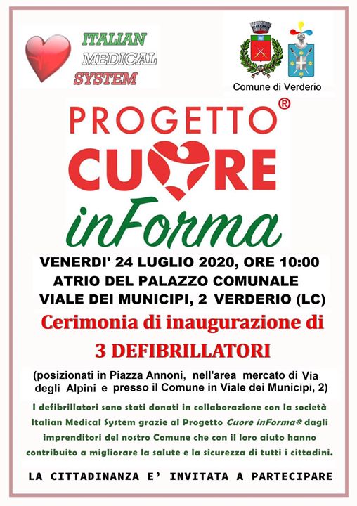 Verderio: settimana prossima verranno inaugurati tre nuovi defibrillatori donati dagli imprenditori del paese