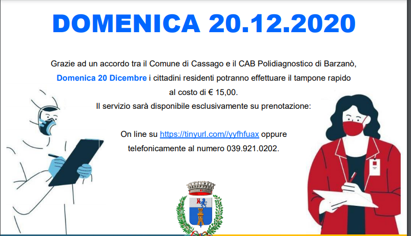 Tamponi rapidi anche per i residenti di Cassago grazie all’accordo con Cab