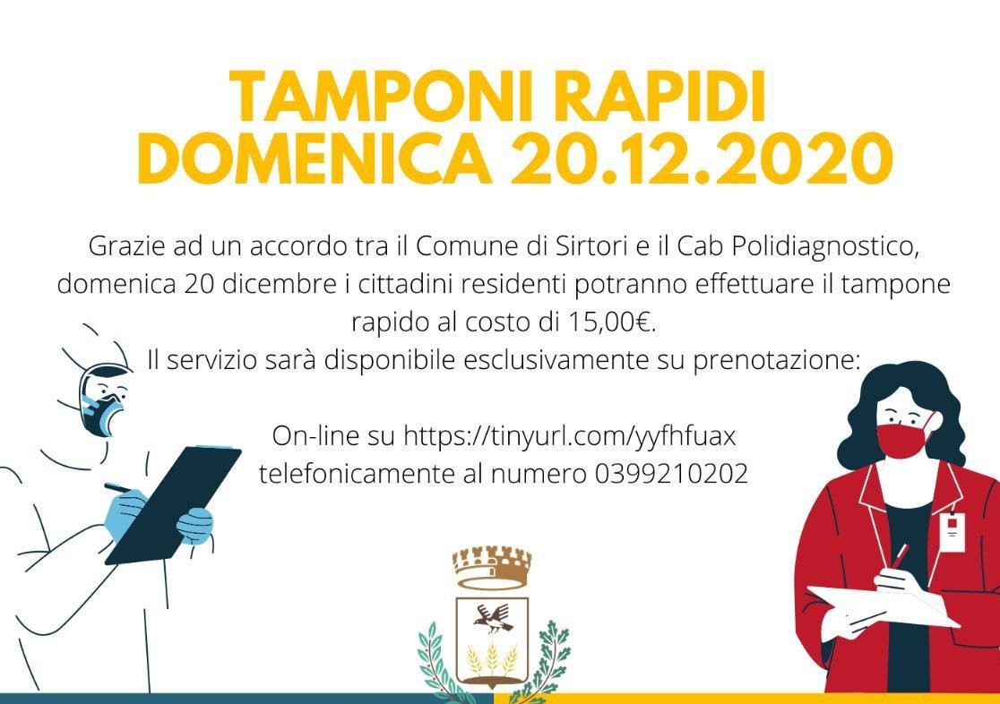 Tamponi rapidi per i residenti di Sirtori grazie all’accordo con Cab