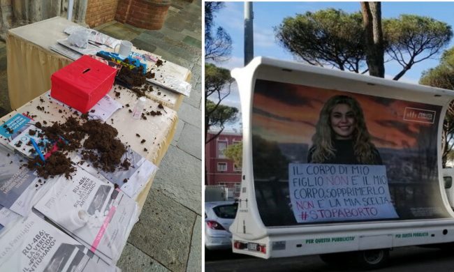 Tre ragazze lanciano letame sul banchetto degli anti-abortisti