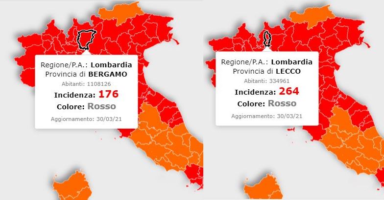 Incidenza in calo sia a Lecco che a Bergamo