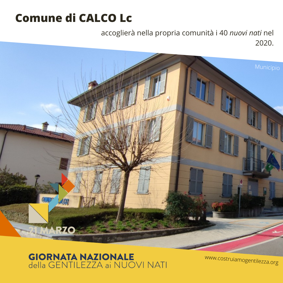 Giornata della Gentilezza ai nuovi nati: Calco è il primo Comune lecchese ad aderirvi