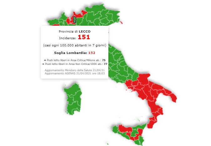 L’ufficialità arriverà domani ma Lecco è fuori dalla soglia critica: abbiamo numeri da zona gialla