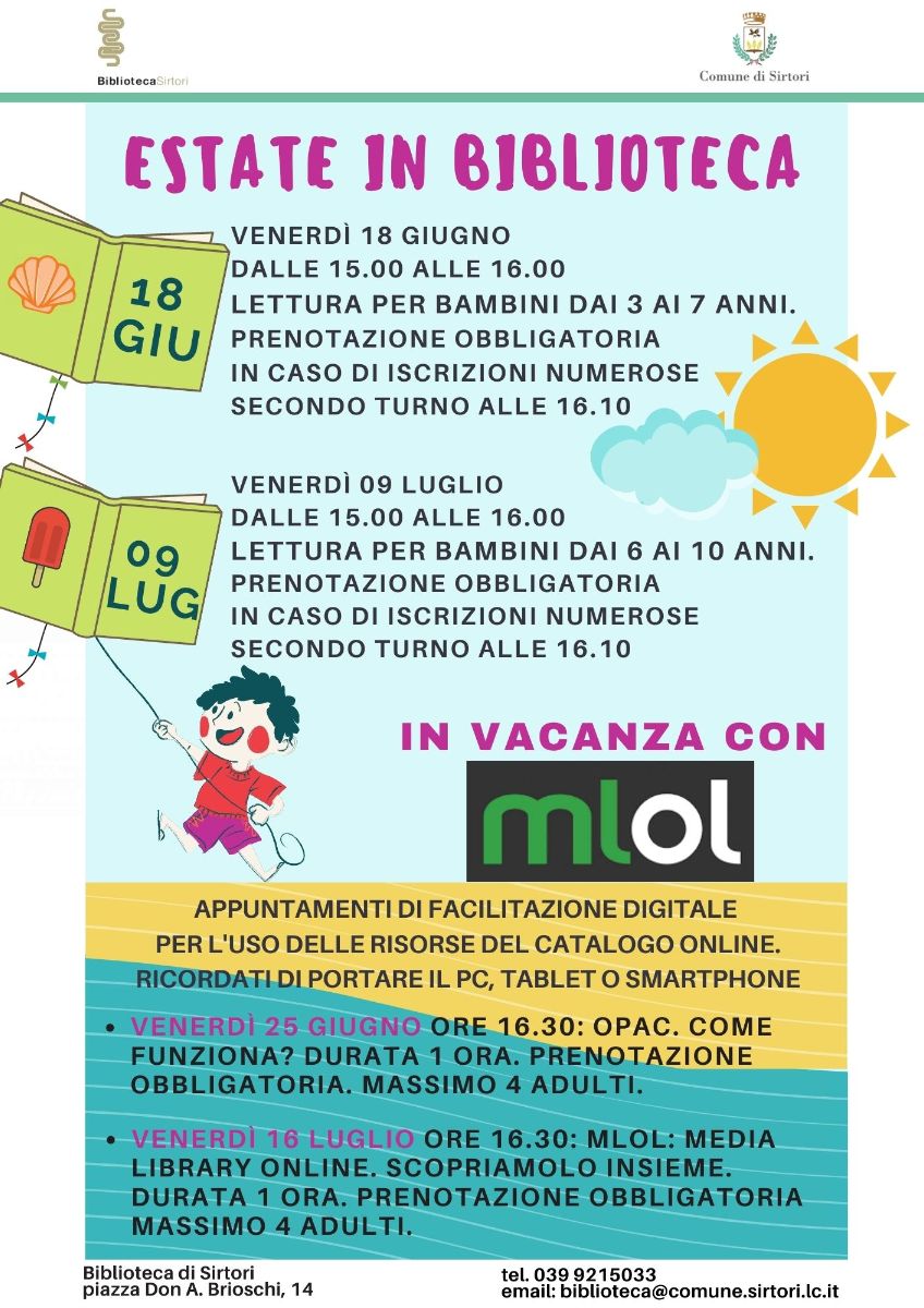 Sirtori: i nuovi appuntamenti in biblioteca