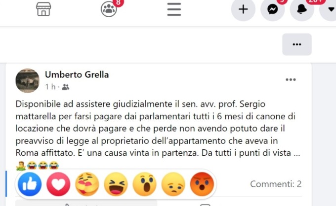 “Pronto ad assistere il Presidente se si vuol far rimborsare i sei mesi di locazione”