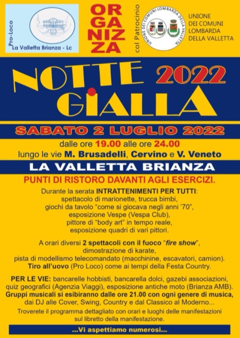 Torna la Notte gialla alla Valletta Brianza