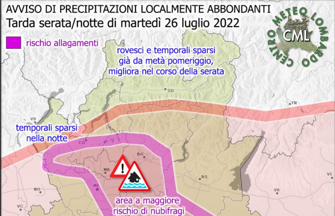 Temporali: previsti forti fenomeni nella zona sud del Lecchese