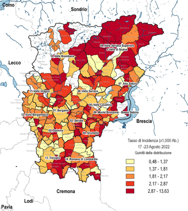 Covid, in crescita il tasso di incidenza nella Bergamasca