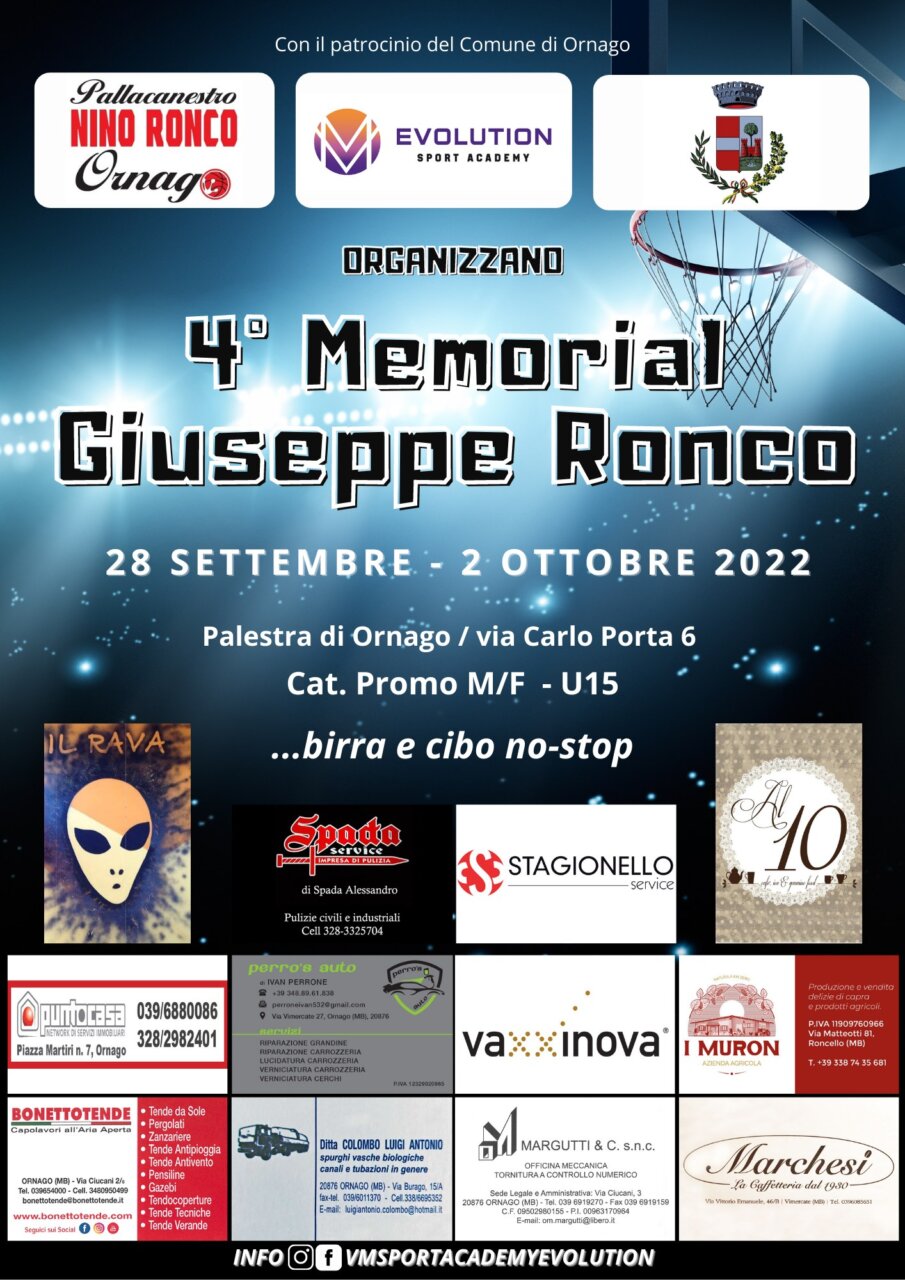 VOLANTINO 4° MEMORIAL GIUSEPPE RONCO - 28 SETTEMBRE - 2 OTTOBRE 2022
