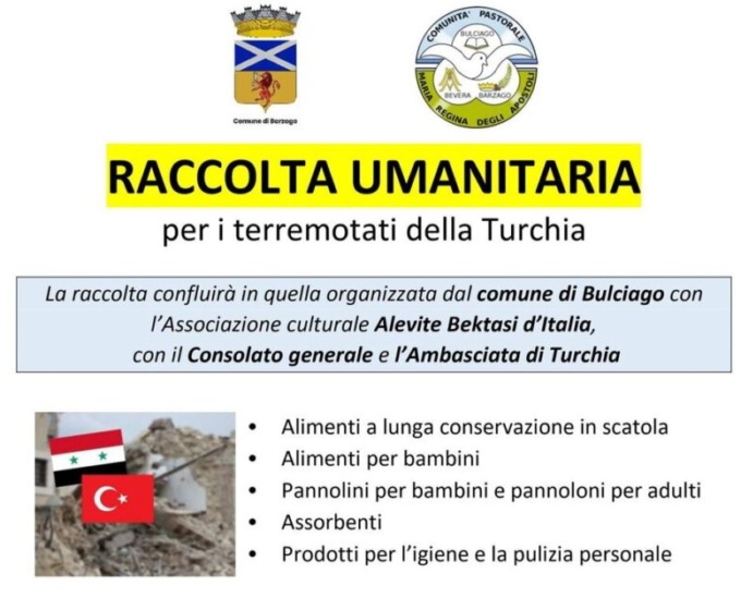 Raccolta umanitaria per la Turchia