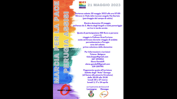 Osnago parteciperà alla Marcia della Pace Perugia-Assisi