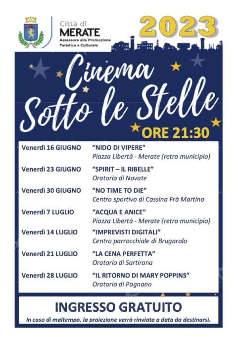 A Merate torna il “cinema sotto le stelle 2023”