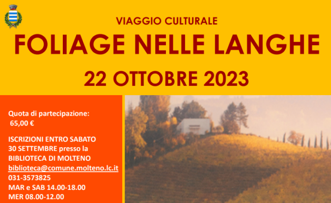 “Foliage nelle Langhe”, la gita organizzata dal Comune di Molteno per il 22 ottobre