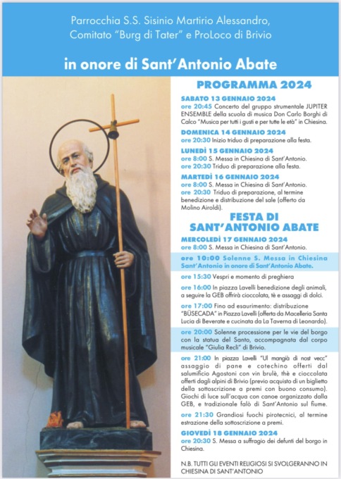 Brivio, gli eventi in programma per il nuovo anno e per Sant’Antonio