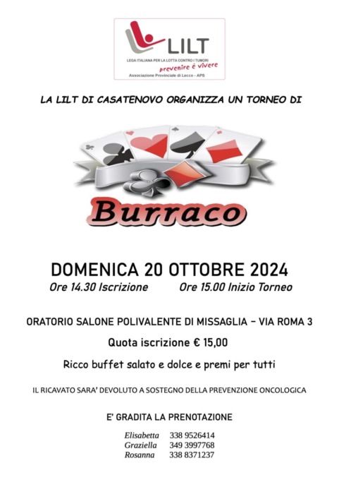 Un torneo di burraco per sostenere la ricerca contro i tumori della Lilt