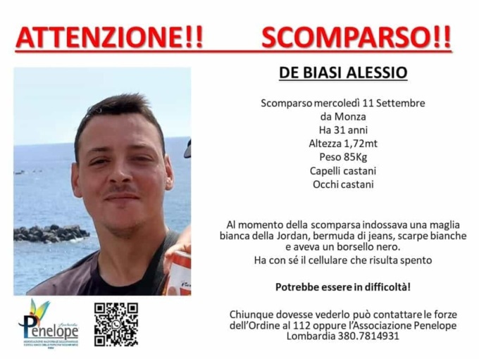 Scomparso da giorni, appello per ritrovare Alessio De Biasi