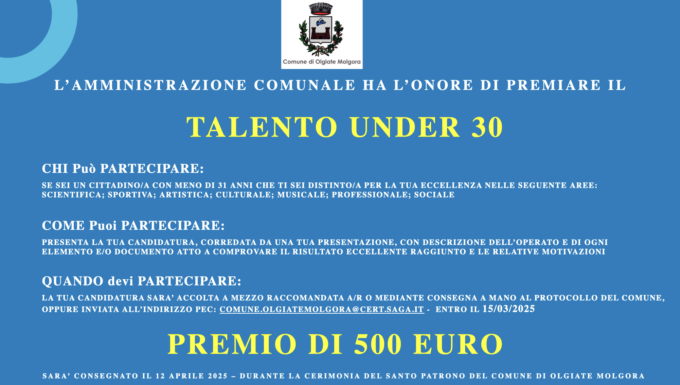 Talento under 30: aperto il bando