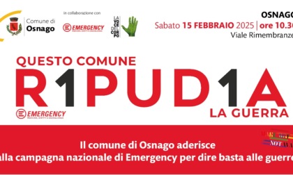 Osnago aderisce alla campagna di Emergency: "Questo Comune R1PUD1A la guerra"