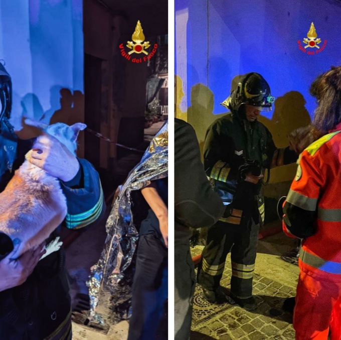Incendio in appartamento, messe in salvo tre persone e il loro cane