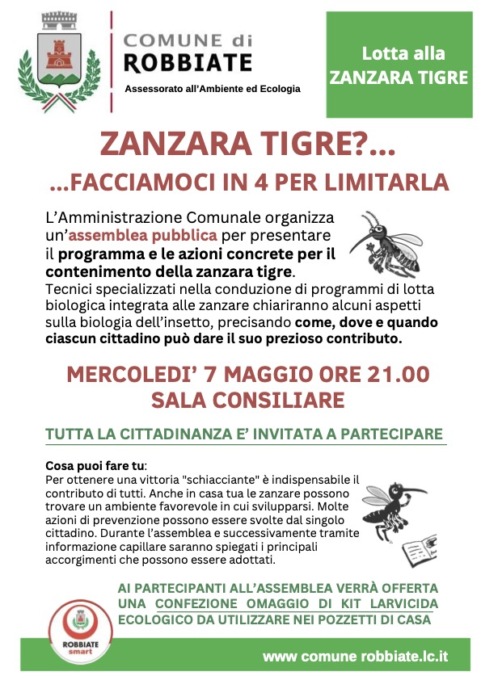 Robbiate, un’assemblea pubblica per il contenimento della zanzara tigre