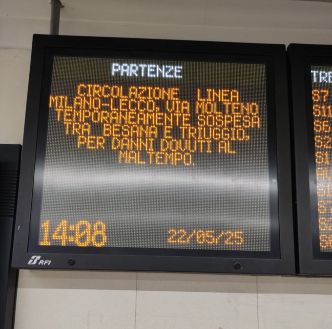 Maltempo e treni: interrotta la linea Milano-Lecco, via Molteno