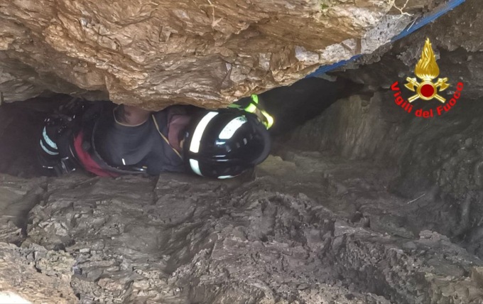 Mia salvata  dai Vigili del Fuoco: la cagnolina era caduta  in una spaccatura nella roccia