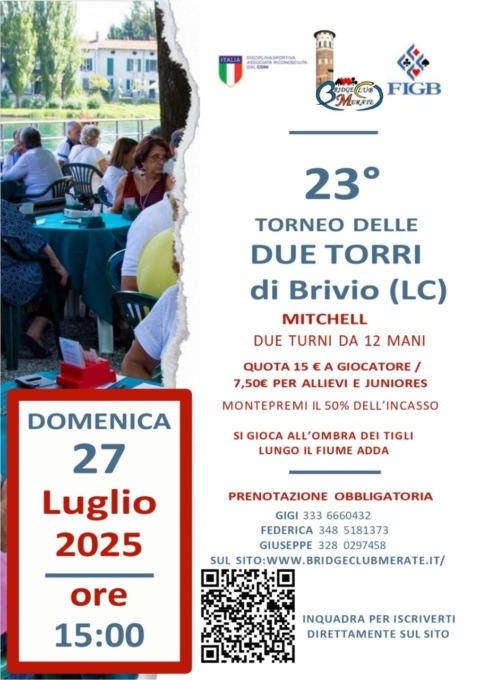 Il Bridge Club Merate organizza il “Torneo delle due torri”