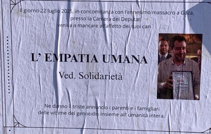 Dura condanna per il manifesto funebre contro Matteo Salvini  a Oggiono