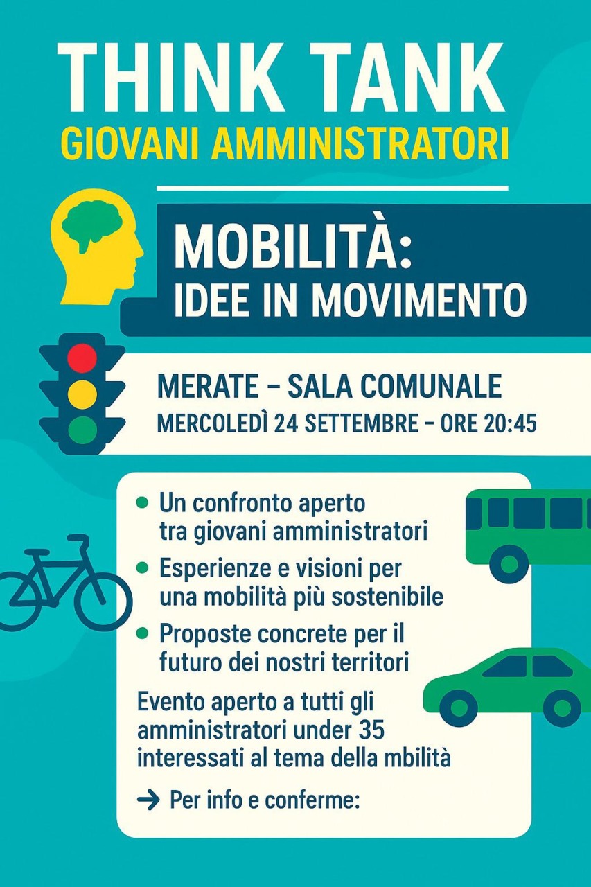 “Think Tank Giovani Amministratori”: mercoledì 24 settembre a Merate il focus sulla mobilità