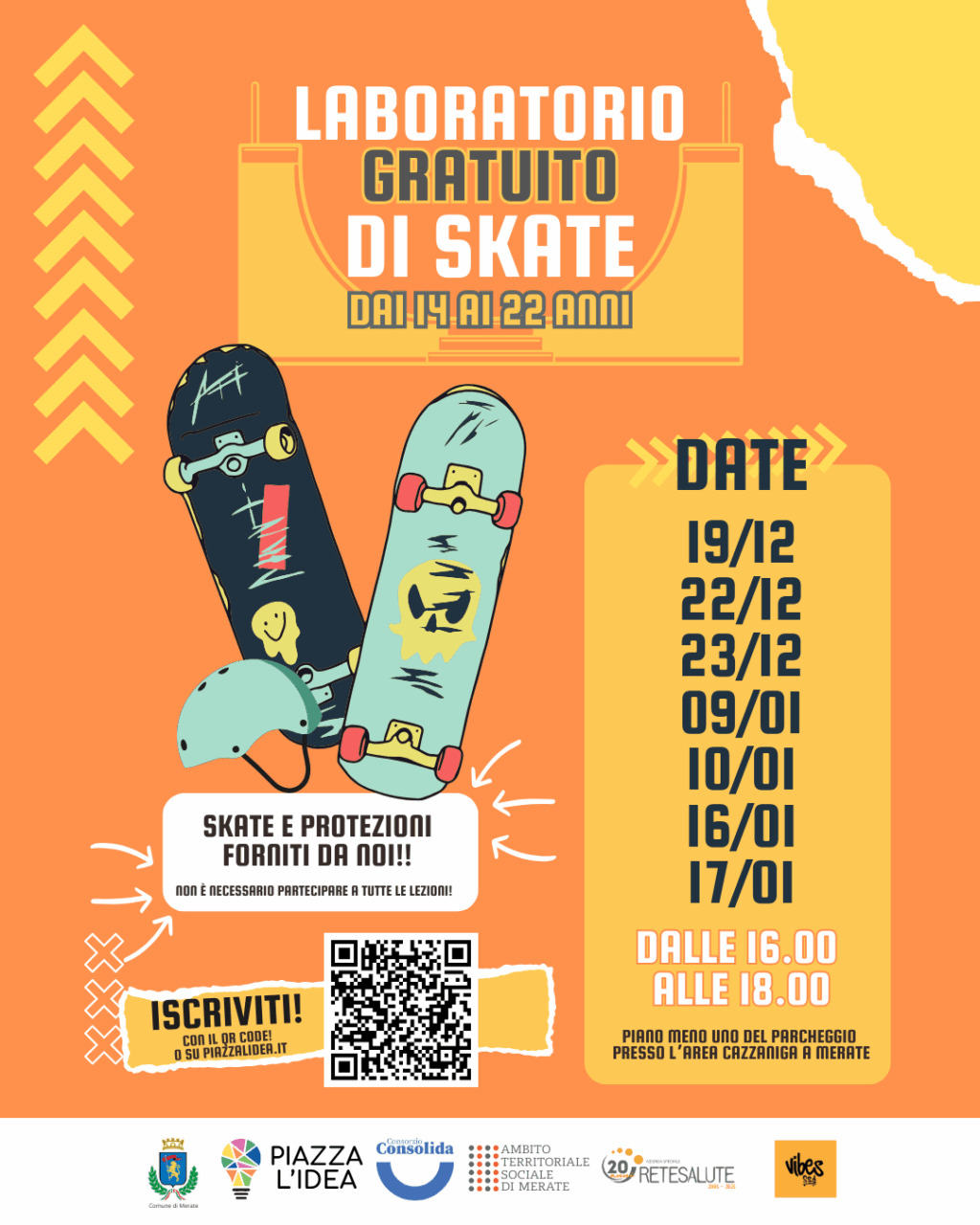 Da Comune e Piazza l’Idea, un laboratorio gratuito di skate per ragazzi dai 14 ai 22 anni