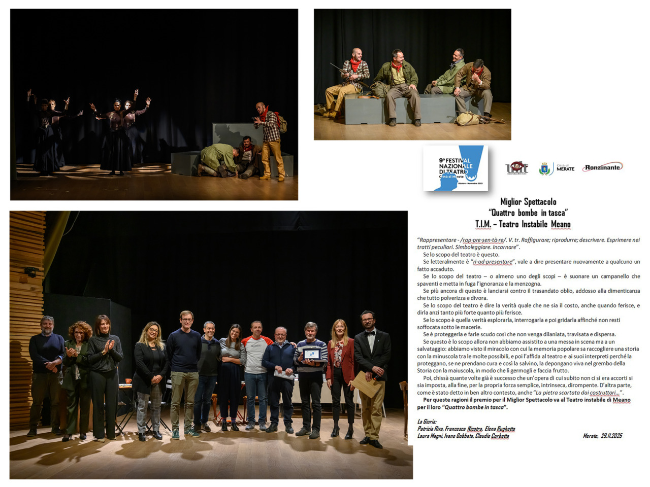 E’ “Quattro bombe in tasca” il vincitore del Festival di Teatro “Città di Merate” 2025