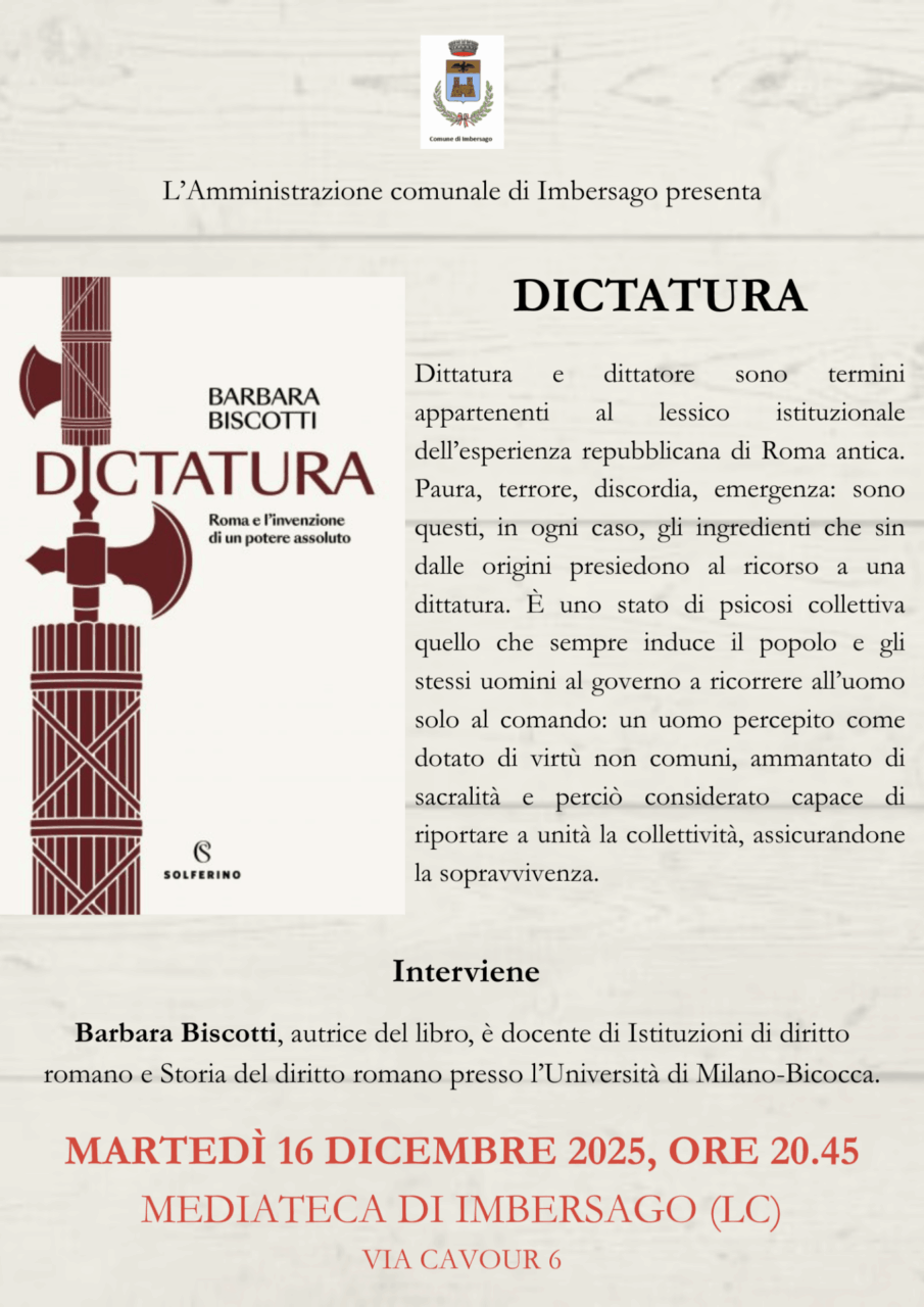 A Imbersago la presentazione del nuovo libro di Barbara Biscotti “Dictatura”
