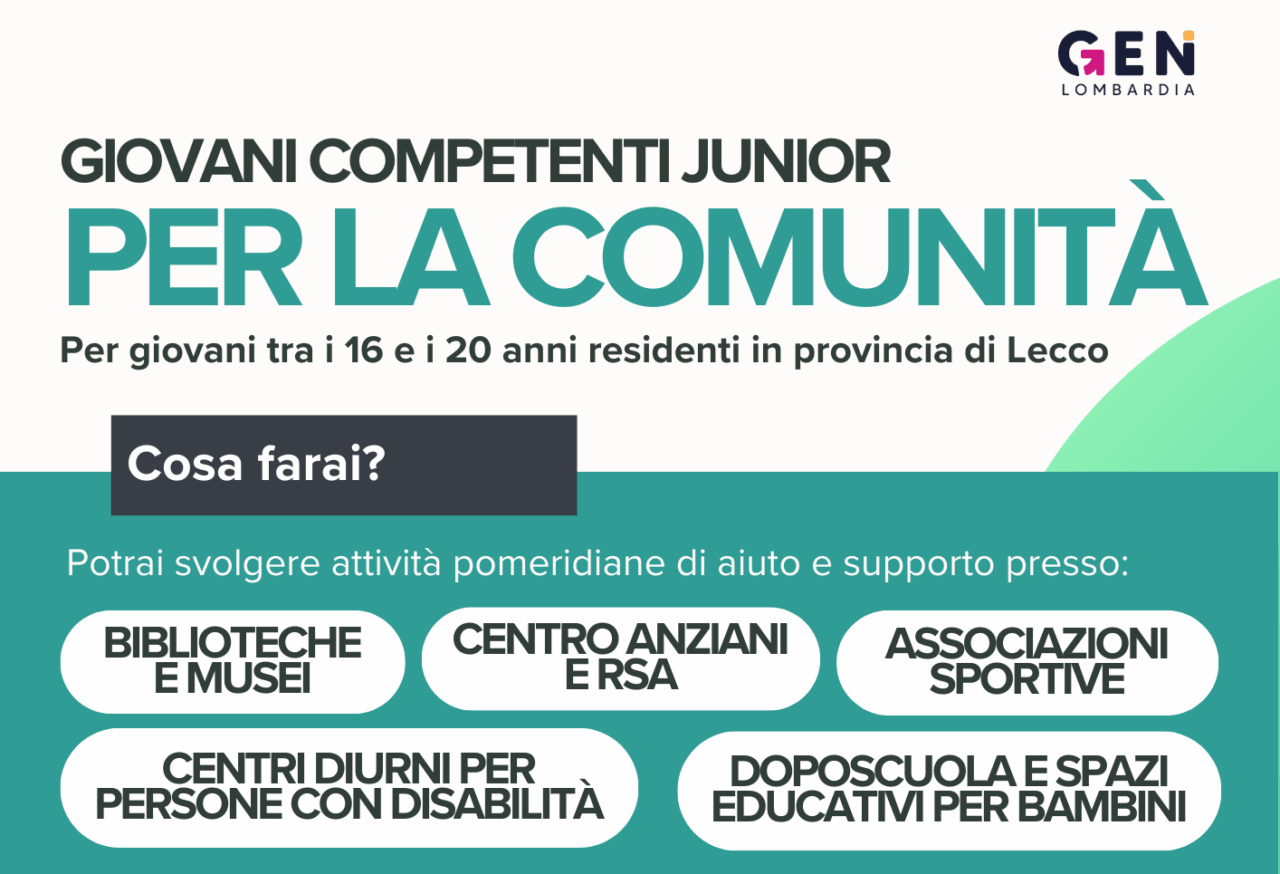 Giovani Competenti Junior per la Comunità: un bando per ragazzi dai 16 ai 20 anni