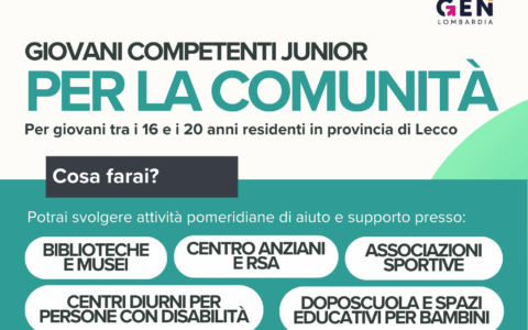 Giovani Competenti Junior per la Comunità: un bando per ragazzi dai 16 ai 20 anni