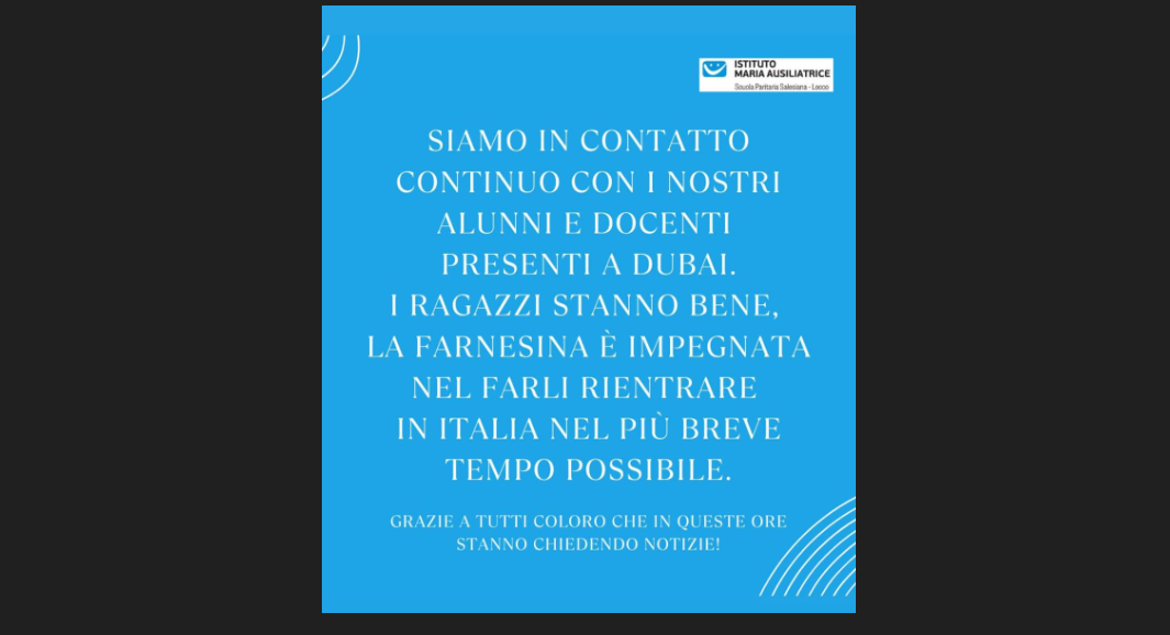 Crisi in Medio Oriente: 11 studenti lecchesi bloccati a Dubai in attesa del rientro