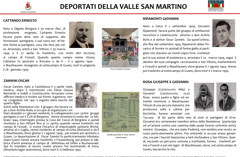 Una targa per ricordare i deportati Ernesto Cattaneo di Olgiate e Giovanni Ripamonti di Calco
