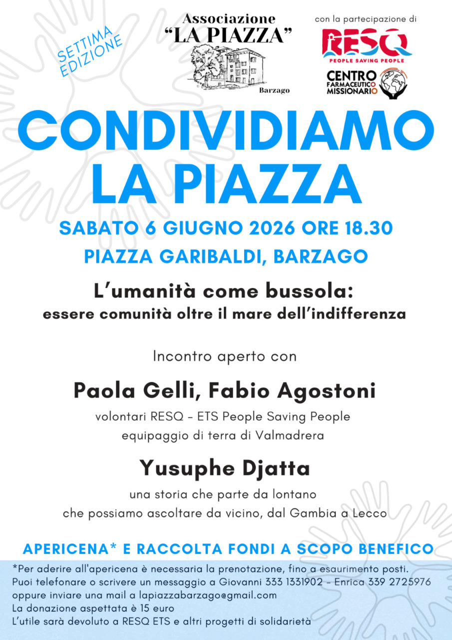A Barzago torna “Condividiamo la piazza”: si parla di presidio umanitario e soccorso in mare