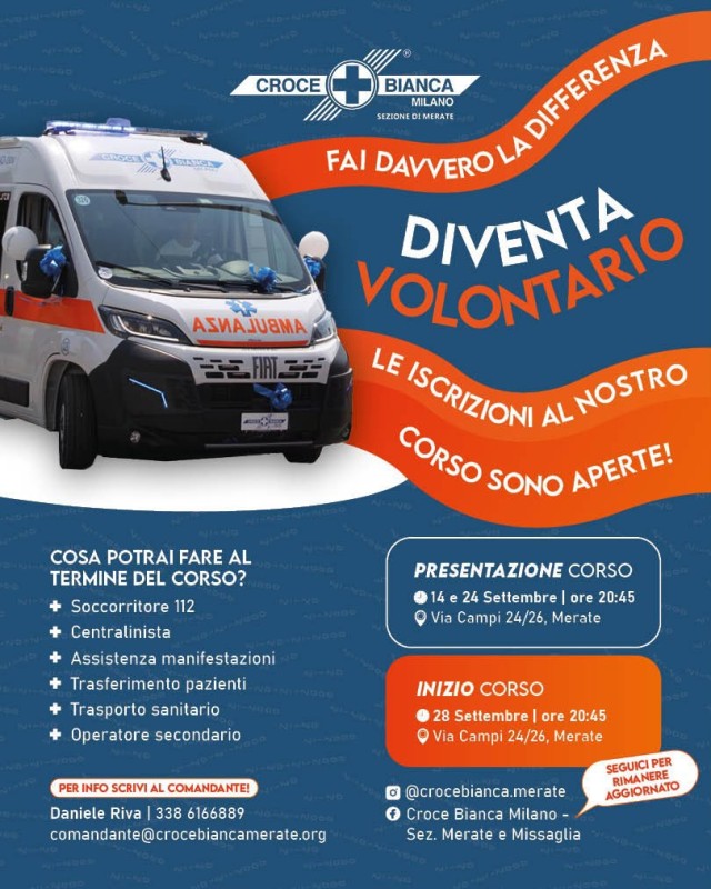 Nuovo corso di formazione per diventare volontario della Croce Bianca Merate