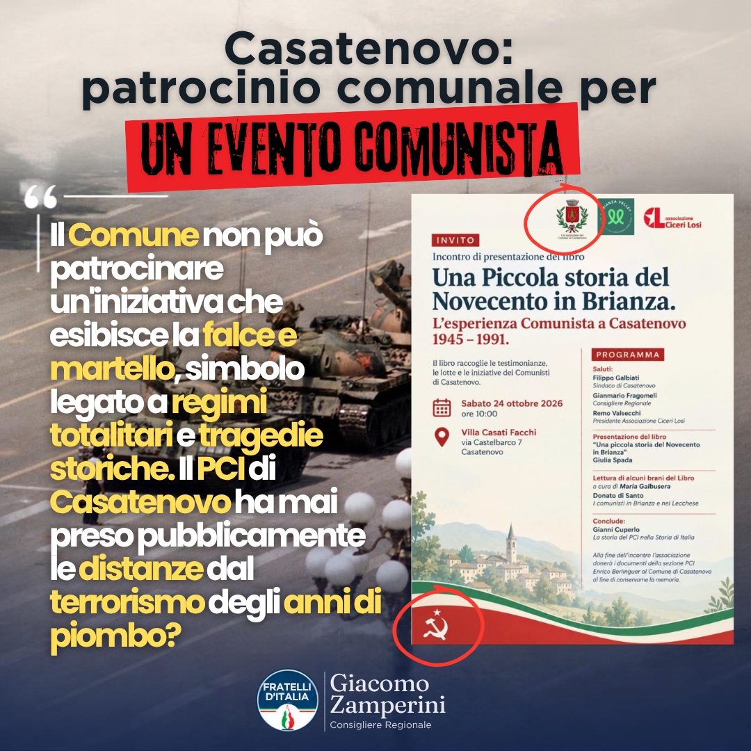 Falce e martello col patrocinio del Comune, Fratelli d’Italia solleva la polemica